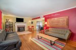 Open living room is colorful and fun